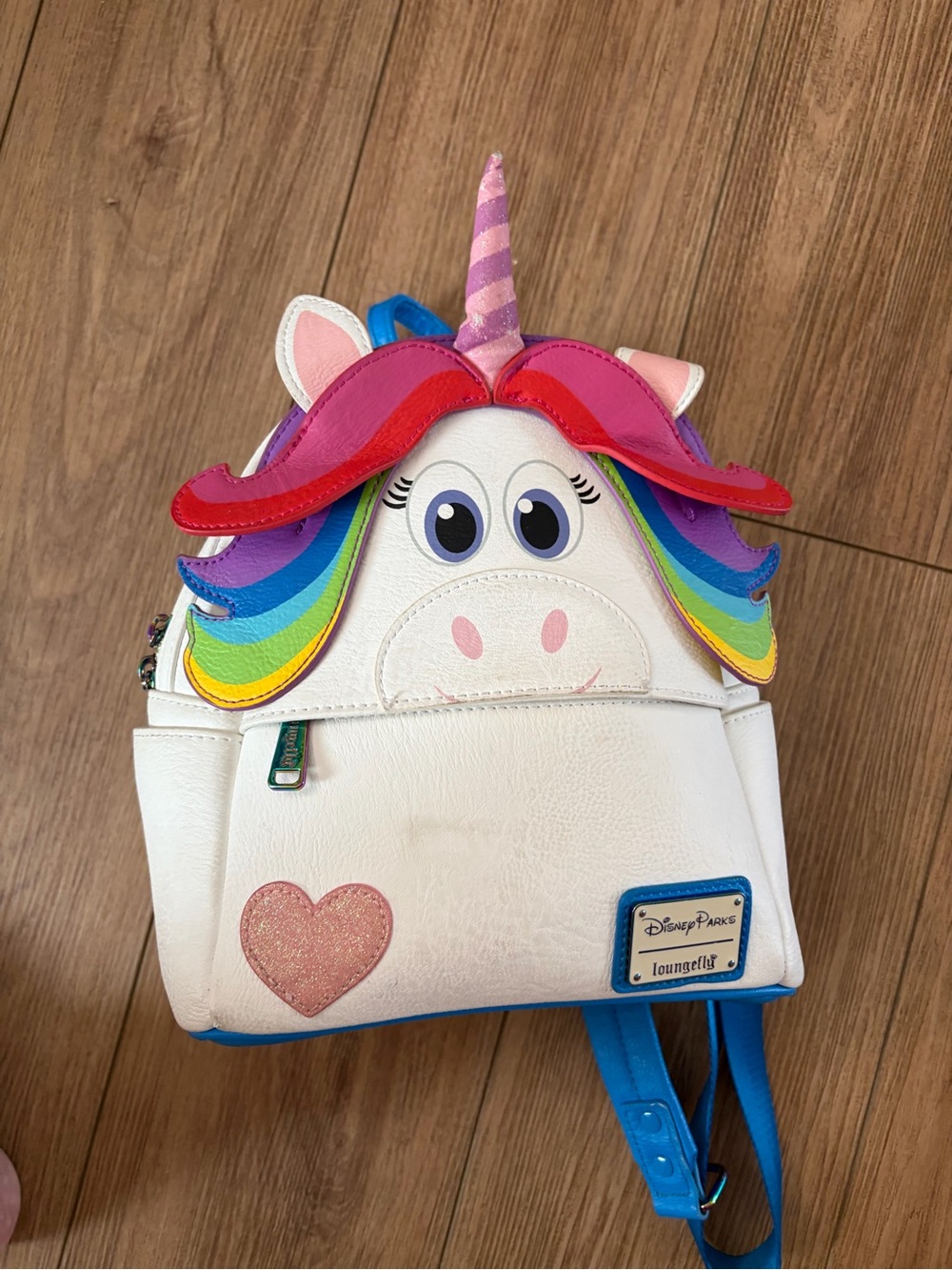 Loungefly White Unicorn Mini Backpack with Rainbow Mane and Pink Horn